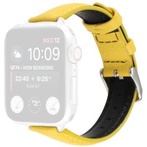 14mm Slim Genuine Leather Strap Watchband For Apple Watch Series 6 & SE & 5 & 4 40mm / 3 & 2 & 1 38mm(Yellow)