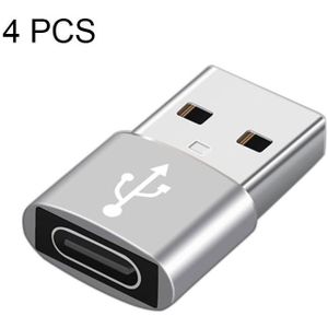 4 PCS USB-C / Type-C Female to USB 3.0 Male Aluminum Alloy Adapter  Support Charging & Transmission Data (Silver)