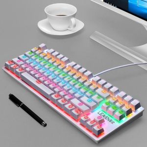 LEAVEN K550 87 Keys Green Shaft Gaming Athletic Office Notebook Punk Mechanical Keyboard  Cable Length: 1.8m(White)