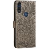 For Motorola Moto E (2020) / Moto E7 Lace Flower Horizontal Flip Leather Case with Holder & Card Slots & Wallet & Photo Frame(Grey)