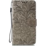 For Motorola Moto E (2020) / Moto E7 Lace Flower Horizontal Flip Leather Case with Holder & Card Slots & Wallet & Photo Frame(Grey)