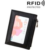 Cowhide Leather Solid Color Zipper Card Holder Wallet RFID Blocking Card Bag Protect Case Coin Purse  Size: 11*8*1.5cm(Black)