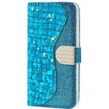 Voor Samsung Galaxy S23 5G Laser Glitter Poeder Krokodil Textuur Lederen Telefoon Case (Blauw)