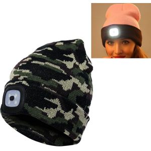 Unisex warme winter polyacrylonitril gebreide muts volwassen hoofddop met 4 LED-lampjes  knopbatterij