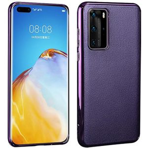 For Huawei P40 Pro Plating Cowhide Leather + PC Back Phone Case(Purple)
