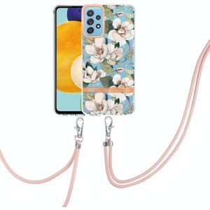 Voor Samsung Galaxy A52 5G / 4G Bloemen Serie TPU Telefoonhoesje met Lanyard (Green Gardenia)