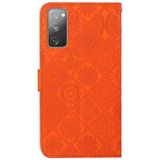 Voor Samsung Galaxy S20 FE etnische stijl reliëf patroon horizontale flip lederen hoesje met houder & kaart slots & portemonnee & lanyard (oranje)