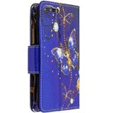 For iPhone 8 Plus & 7 Plus Colored Drawing Pattern Zipper Horizontal Flip Leather Case with Holder & Card Slots & Wallet(Purple Butterfly)