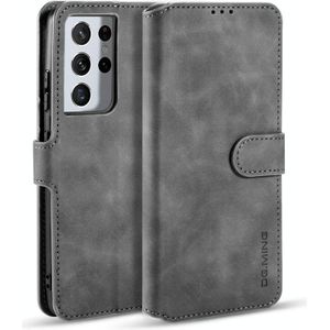 For Samsung Galaxy S21 Ultra 5G DG.MING Retro Oil Side Horizontal Flip Case with Holder & Card Slots & Wallet(Grey)