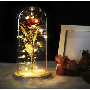 Simulation Roses Lights Glass Cover Decorations Crafts Valentines Day Gifts(Multicolor)