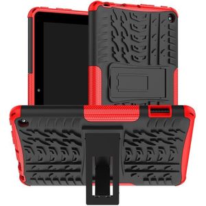 Voor Amazon Kindle Fire 7 2022 Tyre Textuur TPU + PC Tablet Case met Houder (Rood)