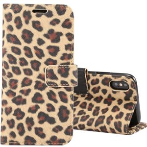 Leopard Pattern Horizontal Flip Leather Case for iPhone XS  With Holder & Card Slots (Yellow)