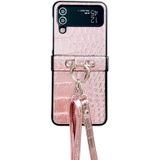 Voor Samsung Galaxy Z Flip4 Krokodilpatroon Glitter Poeder Schokbestendig Telefoonhoesje met Lanyard en Ringhouder (Rose Goud)