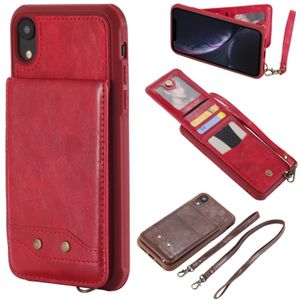 For iPhone XR Vertical Flip Shockproof Leather Protective Case with Long Rope  Support Card Slots & Bracket & Photo Holder & Wallet Function(Red)