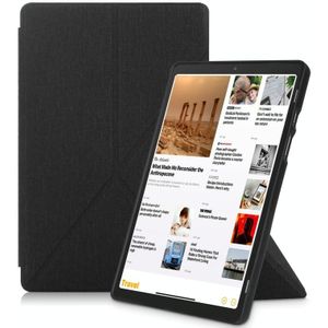 For Samsung Galaxy Tab A7 10.4 2020 T500 Cloth Texture Multi-folding Horizontal Flip PU Leather Shockproof Case with Holder & Sleep / Wake-up Function(Black)