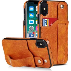 Crazy Horse Texture Schokbestendige TPU + PU lederen tas met kaartsleuf & polsbandhouder voor iPhone X / XS