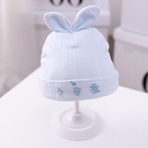 MZ9925 Letter Embroidery Pattern Newborn Skullcap Fall and Winter Baby Thick Warm Cotton Caps  Size: About 15.5cm(Light Blue)