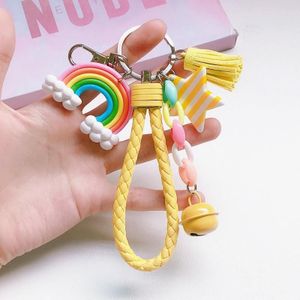 4 PCS Cute Soft Clay Rainbow Keychain Student Schoolbag Lollipop Pendant  Colour: Yellow Rope Cloud
