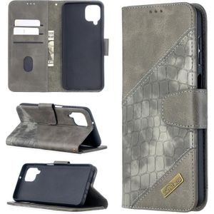 For Samsung Galaxy A12 Matching Color Crocodile Texture Horizontal Flip PU Leather Case with Wallet & Holder & Card Slots(Grey)