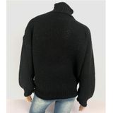 Fashion Thick Thread Turtleneck Knit Sweater (Color:Black Size:M)