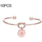 10 PCS Alloy Letter H Bracelet Snake Chain Charm Bracelets(Rose Gold)