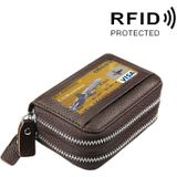 Genuine Cowhide Leather Dual Layer Solid Color Zipper Card Holder Wallet RFID Blocking Coin Purse Card Bag Protective Case with 11 Card Slots & Coin Position  Size: 11*7.5*4.5cm(Coffee)