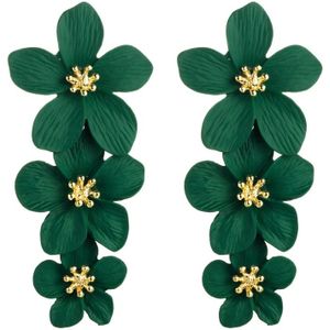 2 Pairs Multilayer Flower Earrings Alloy Paint Long Earrings(Dark Green)