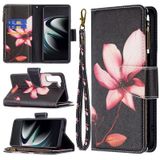 Voor Samsung Galaxy S22 + 5G Gekleurde Tekening Patroon Rits Horizontale Flip Telefoon Lederen Case met Houder & Card Slots & Portemonnee (Lotus)