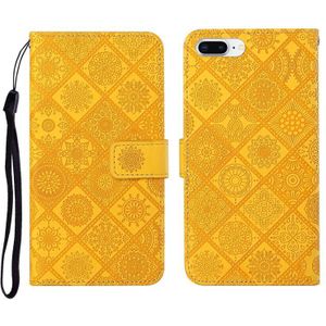 Ethnic Style Embossed Pattern Horizontal Flip Leather Case with Holder & Card Slots & Wallet & Lanyard For iPhone 8 Plus / 7 Plus(Yellow)