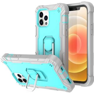 PC + Rubber 3-layers Shockproof Protective Case with Rotating Holder For iPhone 12 Pro Max(Grey White + Mint Green)