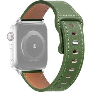 Butterfly Buckle Cowhide Lederen Horlogeband voor Apple Watch Series 7 45 mm / 6 & SE & 5 & 4 44mm / 3 & 2 & 1 42mm (gras groen)
