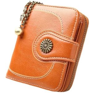 Vintage Button Phone Purses Women Wallets Female Purse Leather Brand Retro Ladies Long Zipper Woman Wallet Card Clutch(Short orange)