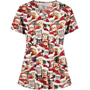 Kerstprint Kortmouwen Pocket T-shirt Verpleegster Uniform (kleur: 4 Grootte: XXXL)