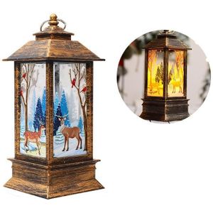 Kerst Vlam Lantaarn Kerstdecoratie LED Lichtgevende Ornament Candlestick Lamp  Grootte: Groot 77 x 77 x 195mm (Bronze Elk)