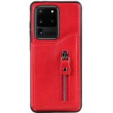 For Galaxy S20 Ultra Solid Color Double Buckle Zipper Shockproof Protective Case(Red)