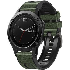 For Garmin Fenix 7X Silicone + Leather Quick Release Watch Band(Army Green)