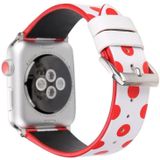 Fashion Wave Dot Series Leather Replacement Watchbands For Apple Watch Series 6 & SE & 5 & 4 44mm / 3 & 2 & 1 42mm(Red Wave Dots On White)
