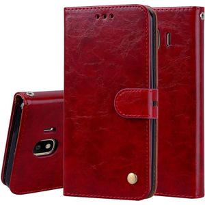 Business Style Oil Wax Texture Horizontal Flip Leather Case for Galaxy J4 (EU Version) (2018)  with Holder & Card Slots & Wallet (Red)
