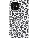 For iPhone 12 Leopard Print Pattern Horizontal Flip Leather Case with Card Slot and Holder(White)