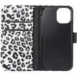 For iPhone 12 Leopard Print Pattern Horizontal Flip Leather Case with Card Slot and Holder(White)