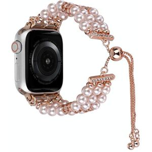 Voor Apple Watch SE 2023 44 mm kralen parel intrekbare ketting horlogeband
