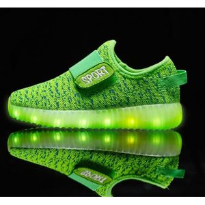 Led licht lichtgevende schoenen vliegen geweven sport en vrije tijd schoenen voor kinderen  maat: 28 (groen)