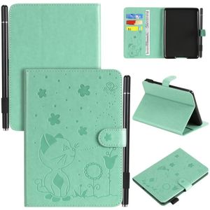 For Amazon Kindle Paperwhite 4 (2018) / 3 / 2 / 1 Cat Bee Embossing Pattern Shockproof Table PC Protective Horizontal Flip Leather Case with Card Slots & Wallet & Pen Slot & Sleep / Wake-up Function(Green)