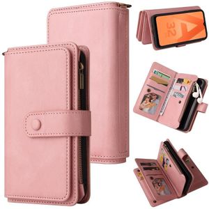 For Samsung Galaxy A32 5G Skin Feel PU + TPU Horizontal Flip Leather Case with Holder & 15 Cards Slot & Wallet & Zipper Pocket & Lanyard(Pink)