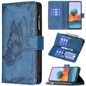 For Xiaomi Redmi Note 10 Pro Flying Butterfly Embossing Pattern Zipper Horizontal Flip Leather Case with Holder & Card Slots & Wallet(Blue)