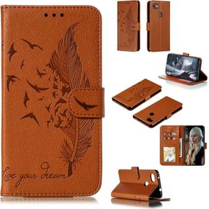 Feather Pattern Litchi Texture Horizontal Flip Leather Case with Wallet & Holder & Card Slots For Google Pixel 3a XL(Brown)