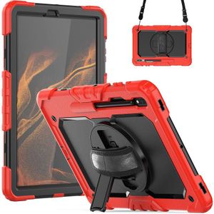 Voor Samsung Galaxy Tab S8 + 12.4 Inch SM-X800 Silicone + PC Tablet Case met schouderriem (rood + zwart)