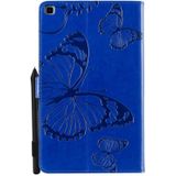 For Galaxy Tab A 8.0 (2019) Pressed Printing Butterfly Pattern Horizontal Flip PU Leather Case with Holder & Card Slots & Wallet & Pen Slot(Blue)