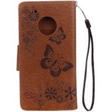 For Motorola Moto G5 Plus Pressed Flowers Butterfly Pattern Horizontal Flip Leather Case with Holder & Card Slots & Wallet(Brown)