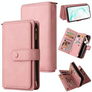 Voor Samsung Galaxy Note10 + Skin Feel PU + TPU Horizontale Flip Lederen Case met Houder & 15 Kaarten Slot & Portemonnee & Rits Pocket & Lanyard (Pink)
